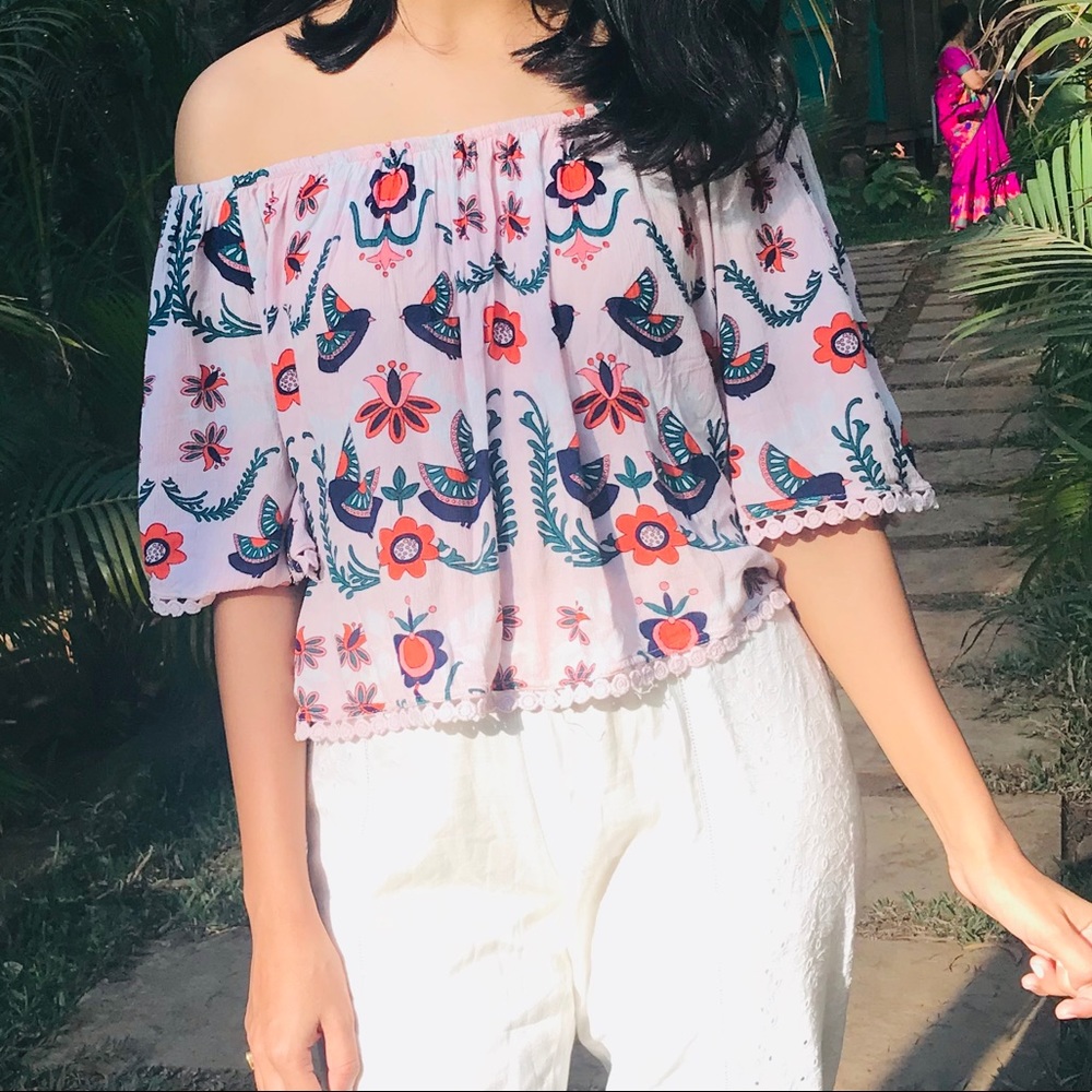 Cute Off Shoulder Floral Crop Top from Only